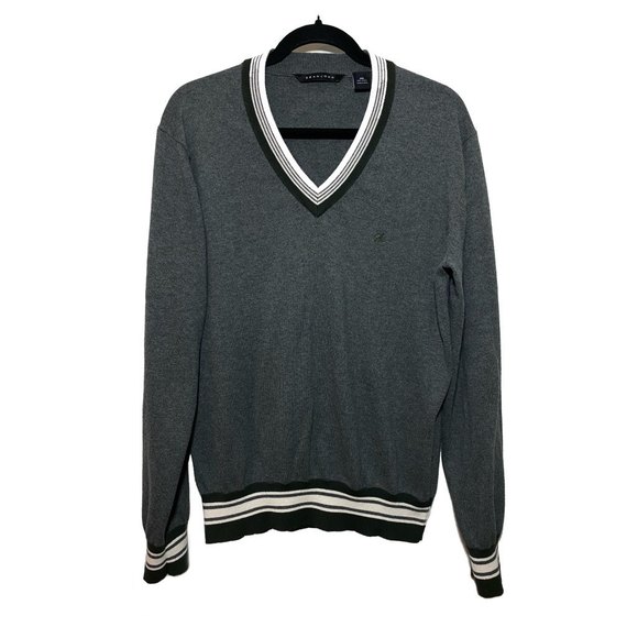 Sean John Other - Sean John Tipped V-Neck 100% Cotton Sweater Gray Black White Size XXL